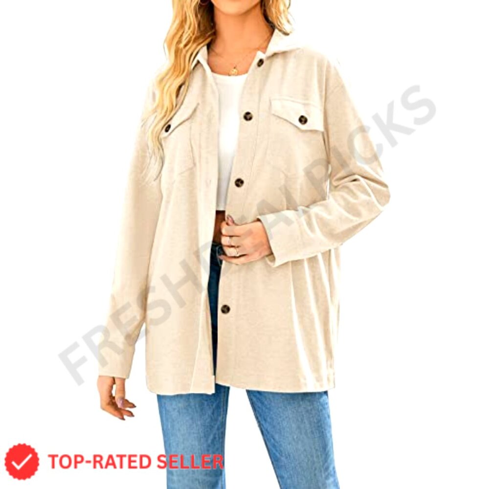 Button Down Shacket Jacket Casual Long Sleeve Wit… - image 3
